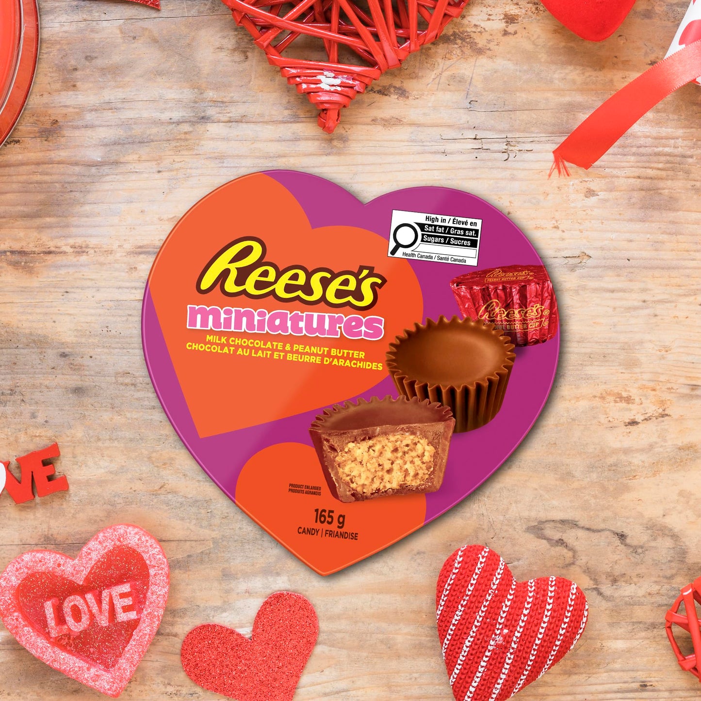 Reese Valentines Chocolate Peanut Butter Candy, Heart Shaped Gift, 165g/5.8oz {Imported from Canada}