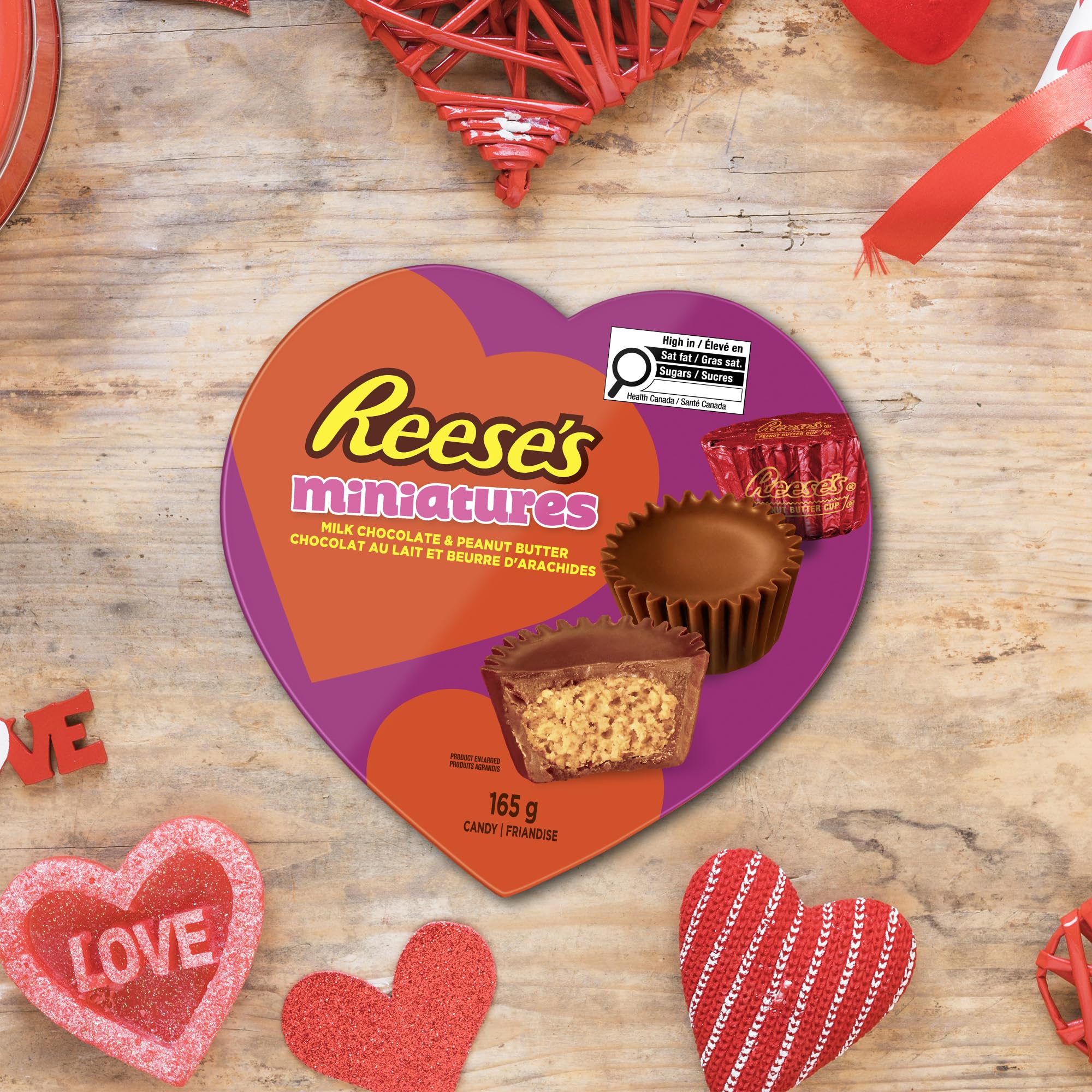 Reese Valentines Chocolate Peanut Butter Candy, Heart Shaped Gift, 165g/5.8oz {Imported from Canada}
