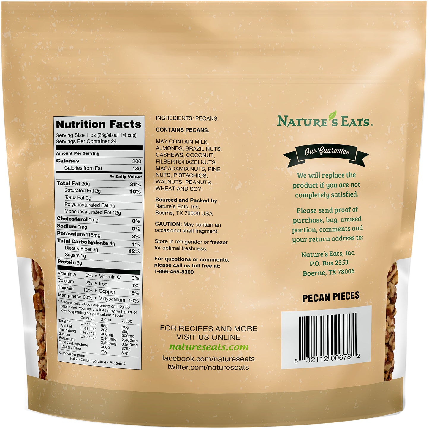 Nature’s Eats Pecan Pieces - Natural Raw Pecans, Gluten Free Vegan Protein, Ideal for Baking, Cooking, & Salad Toppings, Healthy Snacks for Adults