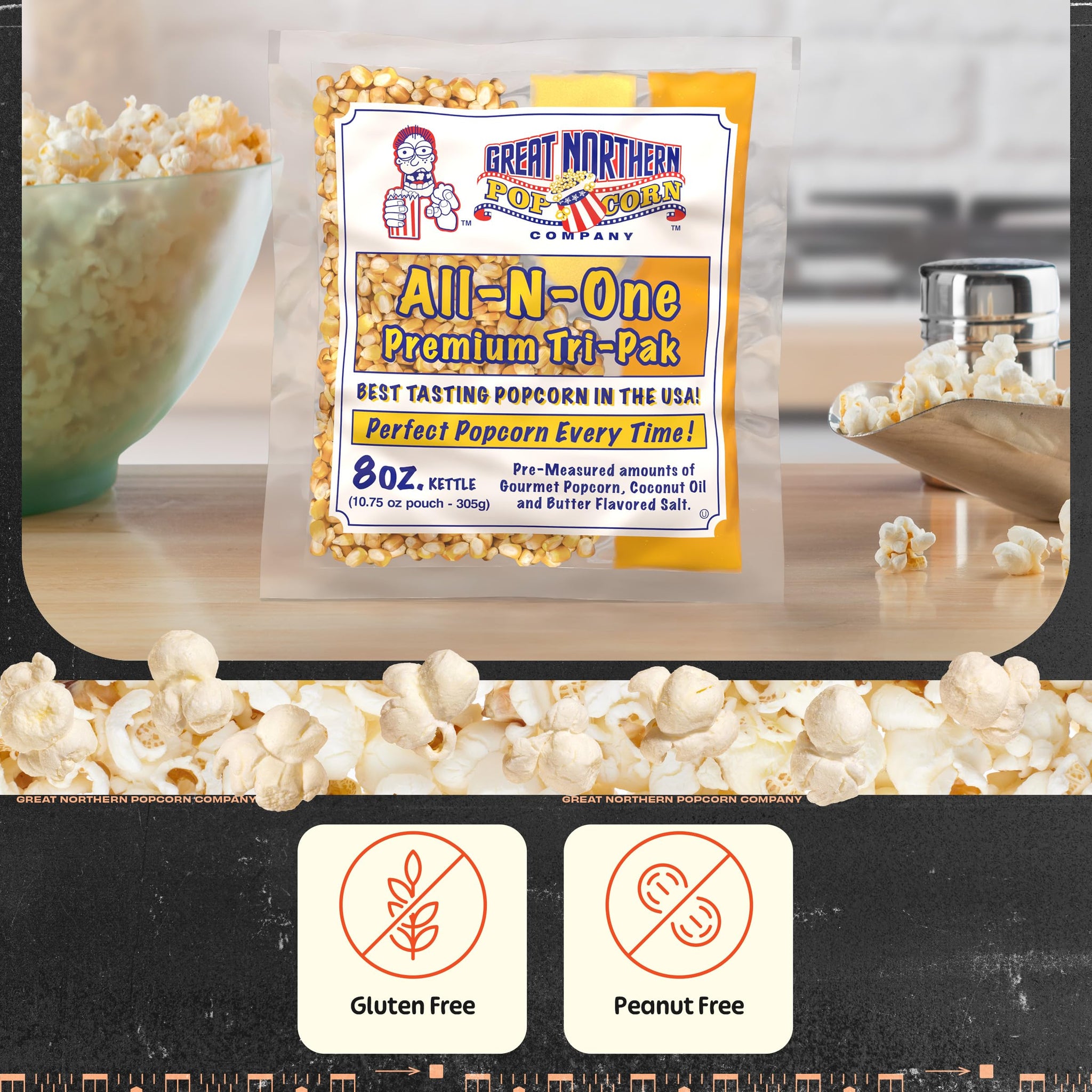 Movie Theater Style 12-Count Popcorn Packs - Pre-Measured 8-Ounce All-in-One Kernel, Salt, Oil Packets for Popping Machines by Great Northern Popcorn