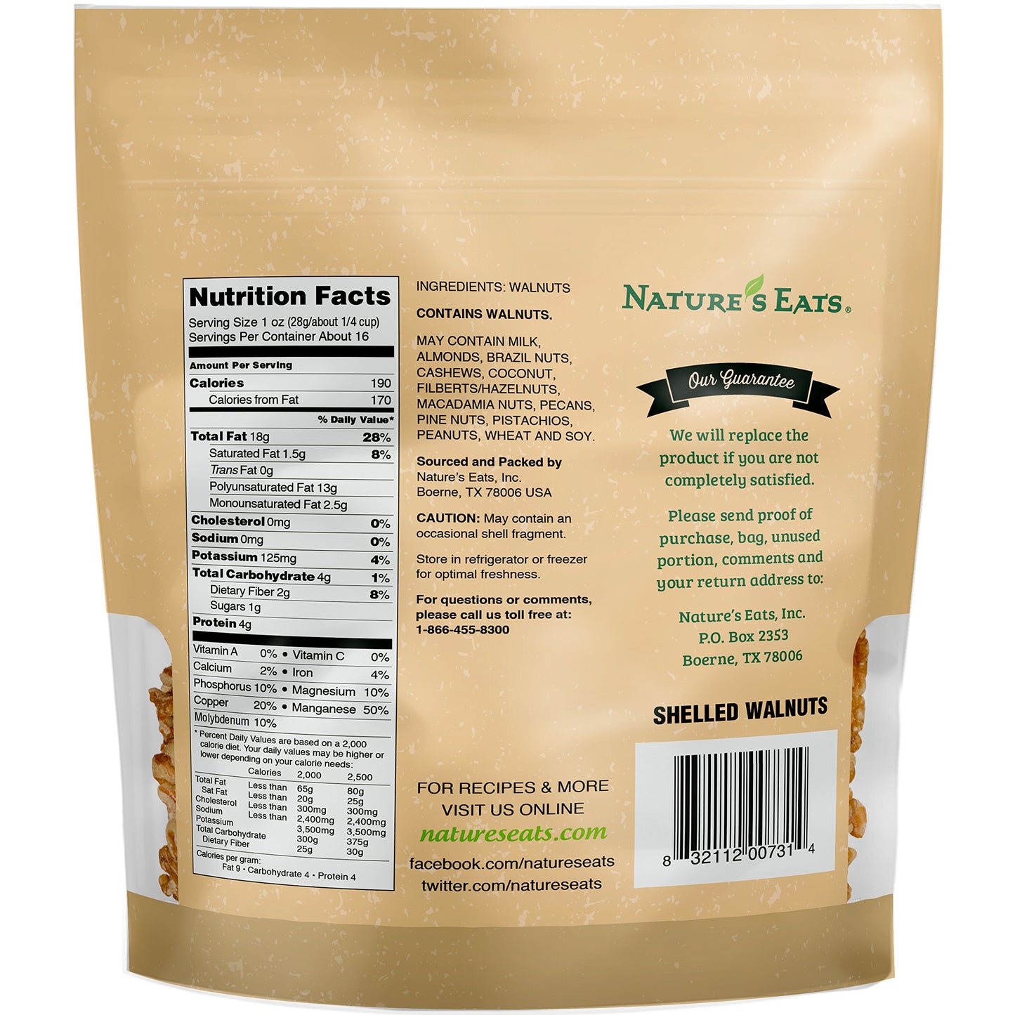 Nature’s Eats Shelled Walnuts 16 oz - 100% Natural Raw Walnut Halves & Pieces - Unsalted Healthy Snack - Fresh, Crunchy, Kosher Certified, Non-GMO