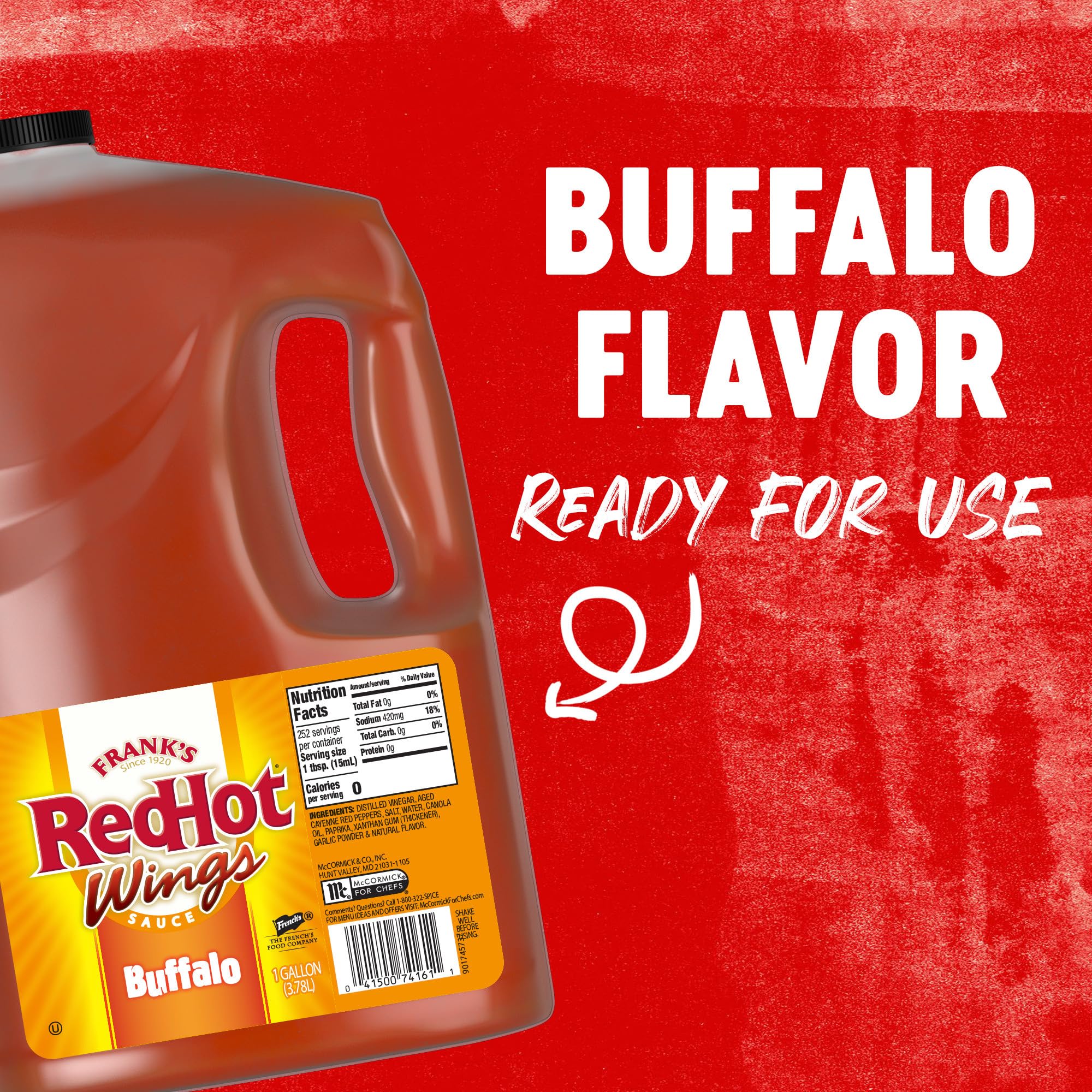 Frank's RedHot Original Buffalo Wings Sauce, 1 gal - 1 Gallon Bulk Container of Buffalo Hot Sauce with a Bold, Spicy Flavor Perfect for Wings