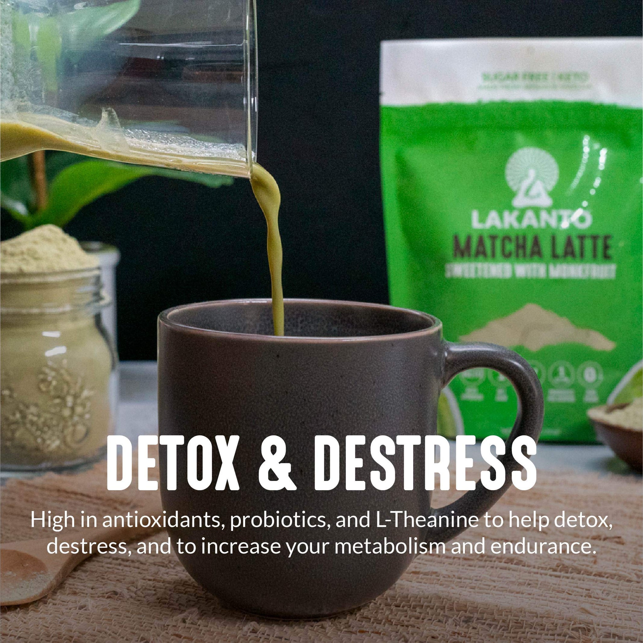 Lakanto Sugar Free Matcha Latte - Green Tea Powder with Shelf Stable Probiotics and Fiber, Sugar Free, Monk Fruit Sweetener, Keto Diet Friendly