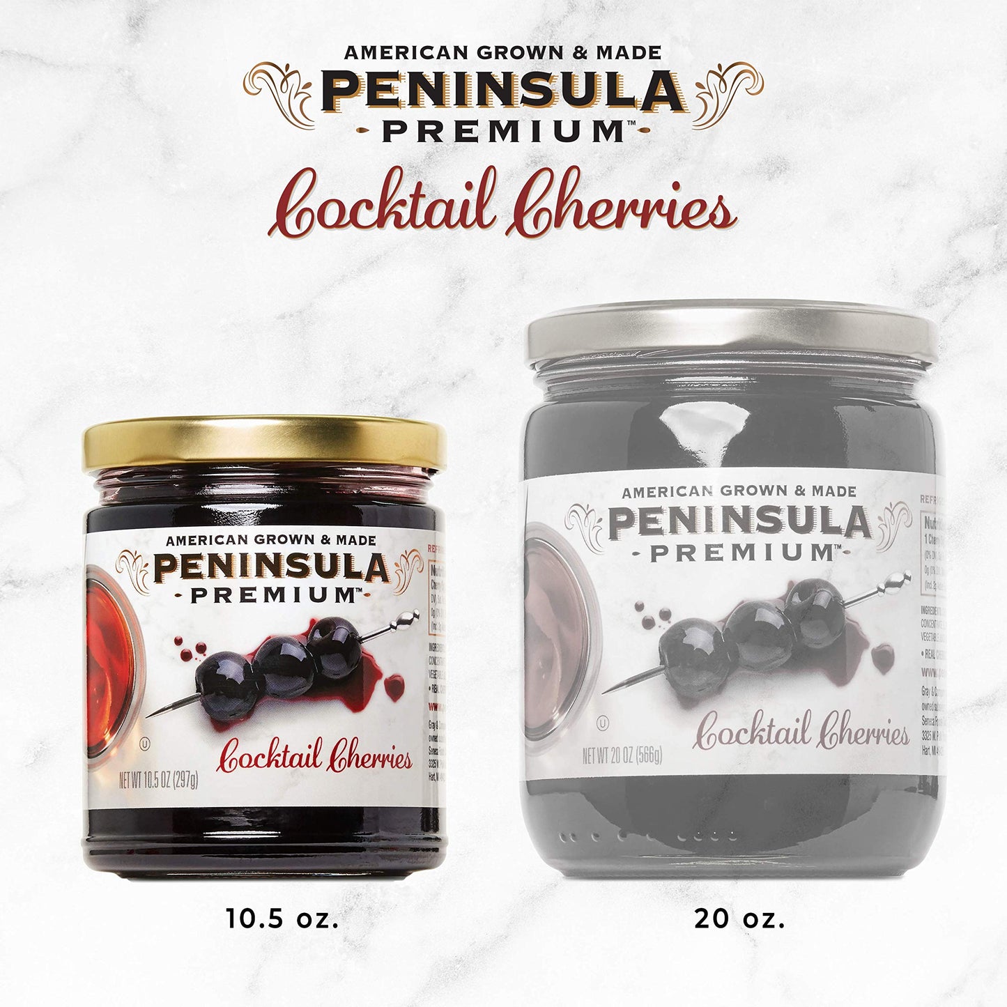 Peninsula Premium Cocktail Cherries | Award Winning | Deep Burgundy-Red | Silky Smooth, Rich Syrup | Luxe Fruit Forward, Sweet-Tart Flavor | Gourmet |