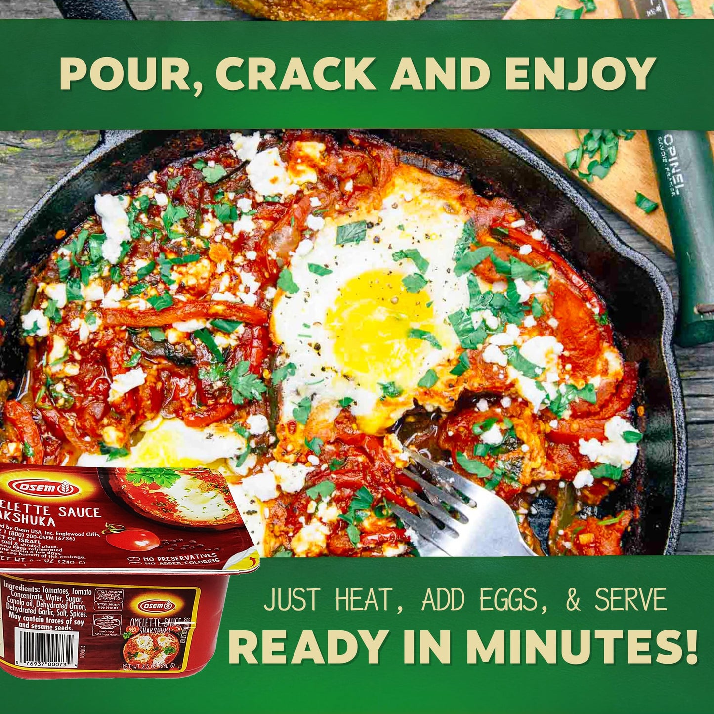 Osem Shakshuka Tomato Sauce - Middle Eastern Omelette & Shakshuka Cooking Sauce, Made with Tomatoes, Garlic & Spices, No Preservatives or Artificial