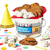 David’s Cookies Happy Birthday Cookies Bucket with Thin Crispy Cookies and Butter Pecan Meltaways Treats - Gourmet Cookies Gift Basket - Ideal
