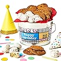 David’s Cookies Happy Birthday Cookies Bucket with Thin Crispy Cookies and Butter Pecan Meltaways Treats - Gourmet Cookies Gift Basket - Ideal