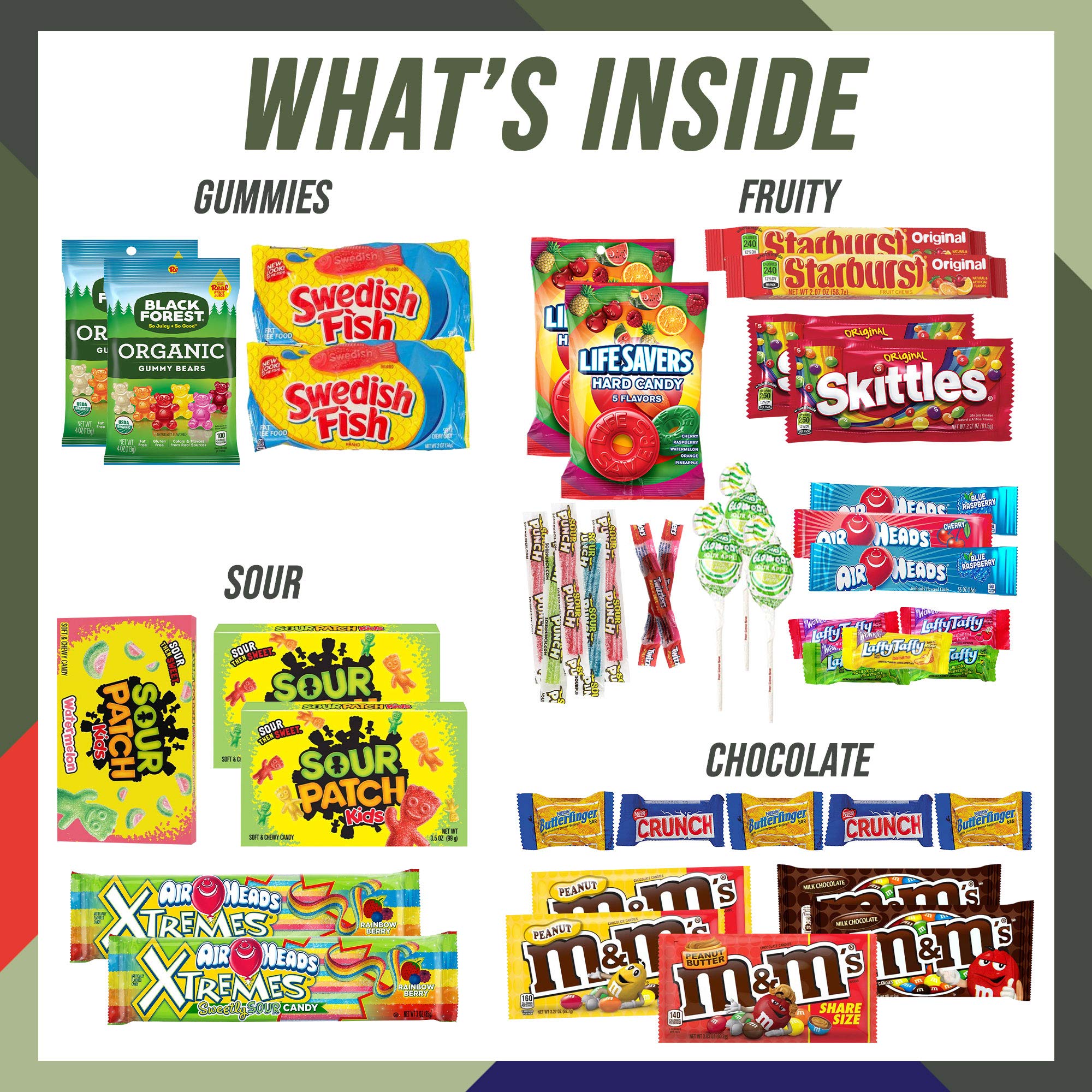Military Birthday Candy Snack Box (40 Full Size Variety Gift Basket Care Package) Gummy Snacks, Swedish Fish, Chocolate & More - My Hero Crate