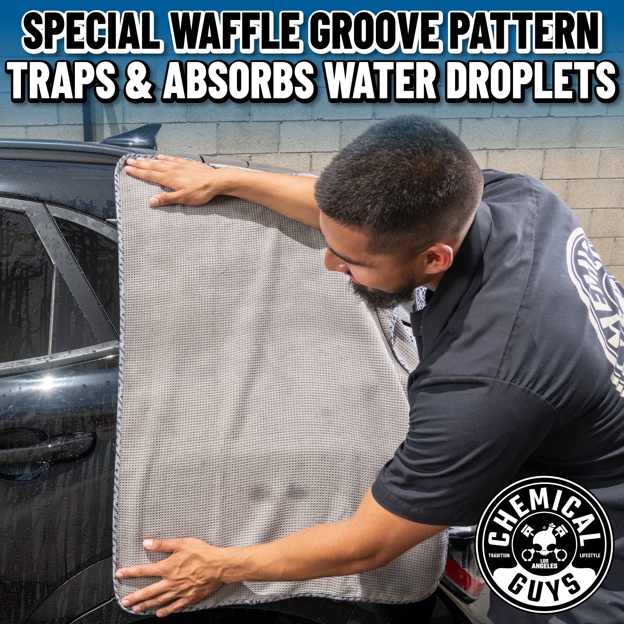 Chemical Guys Waffle Weave Gray Matter Microfiber Drying Towel 2 Pack, Huge Car Drying Towels for Faster Coverage on Paint, Glass, Wheels, and Trim