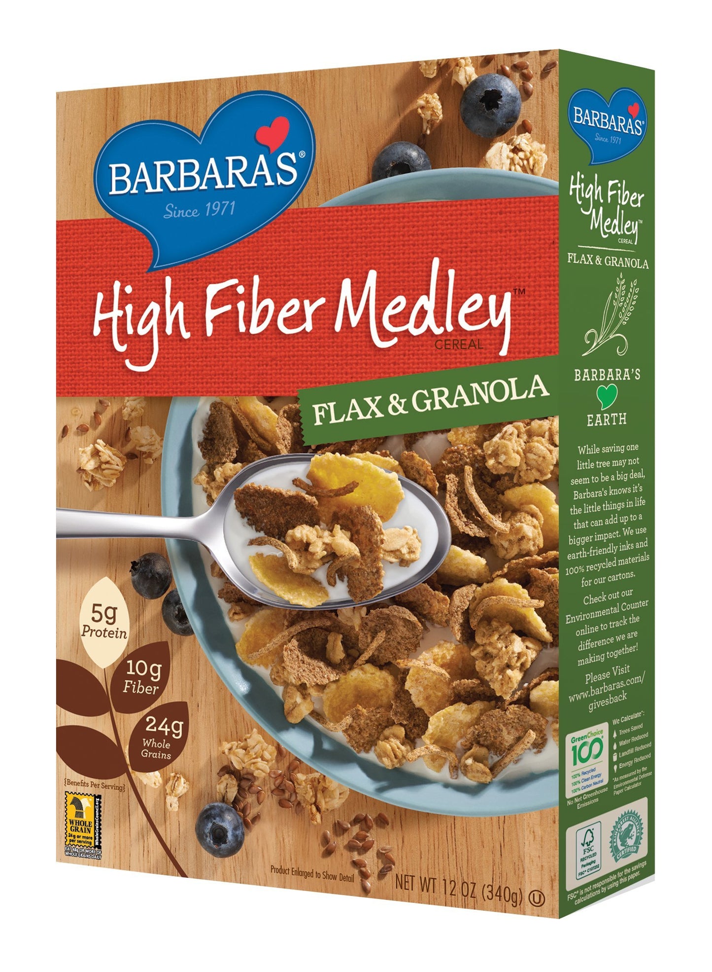 Barbara's High Fiber Medley Cereal, Flax & Granola, 12 Ounce (Pack of 6)