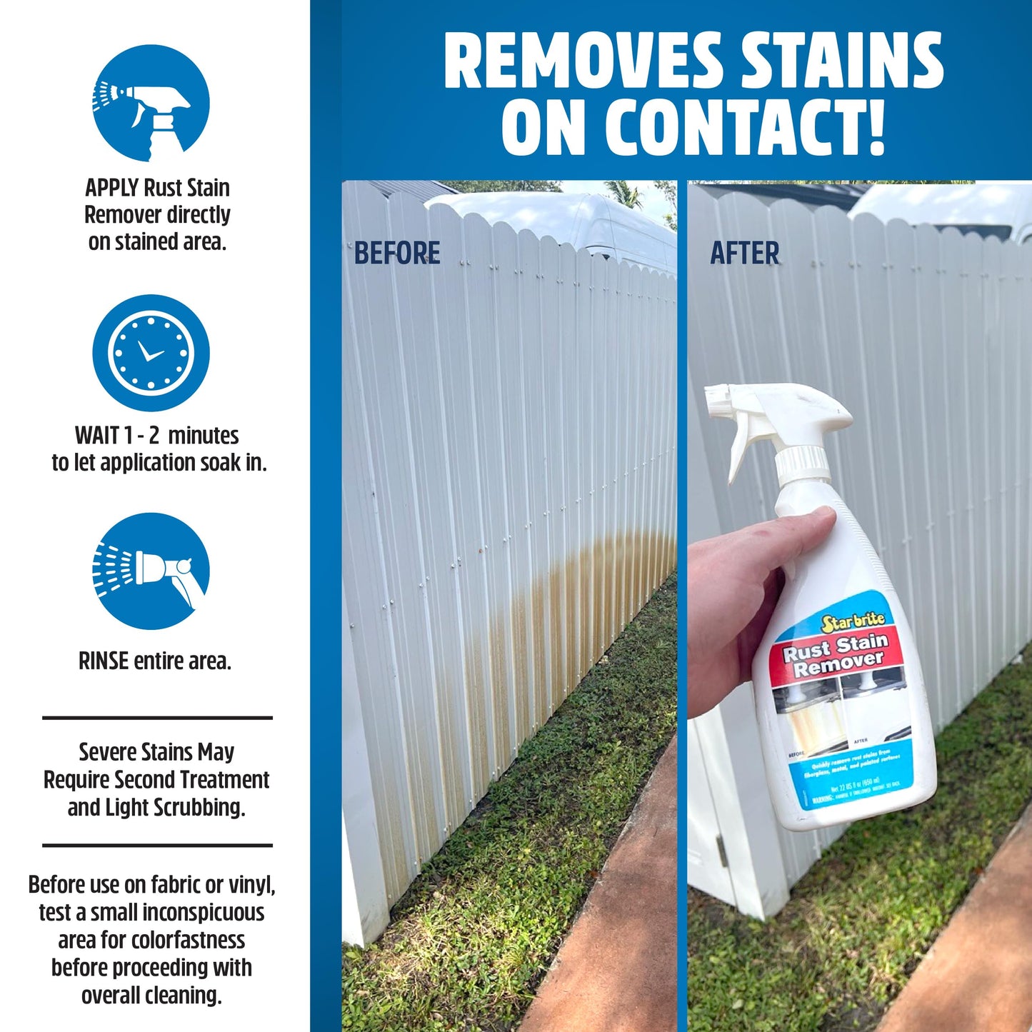 STAR BRITE Rust Stain Remover Spray - Instantly Dissolve Corrosion Stains on Fiberglass, Vinyl, Fabric, Metal & Painted Surfaces - Also Removes