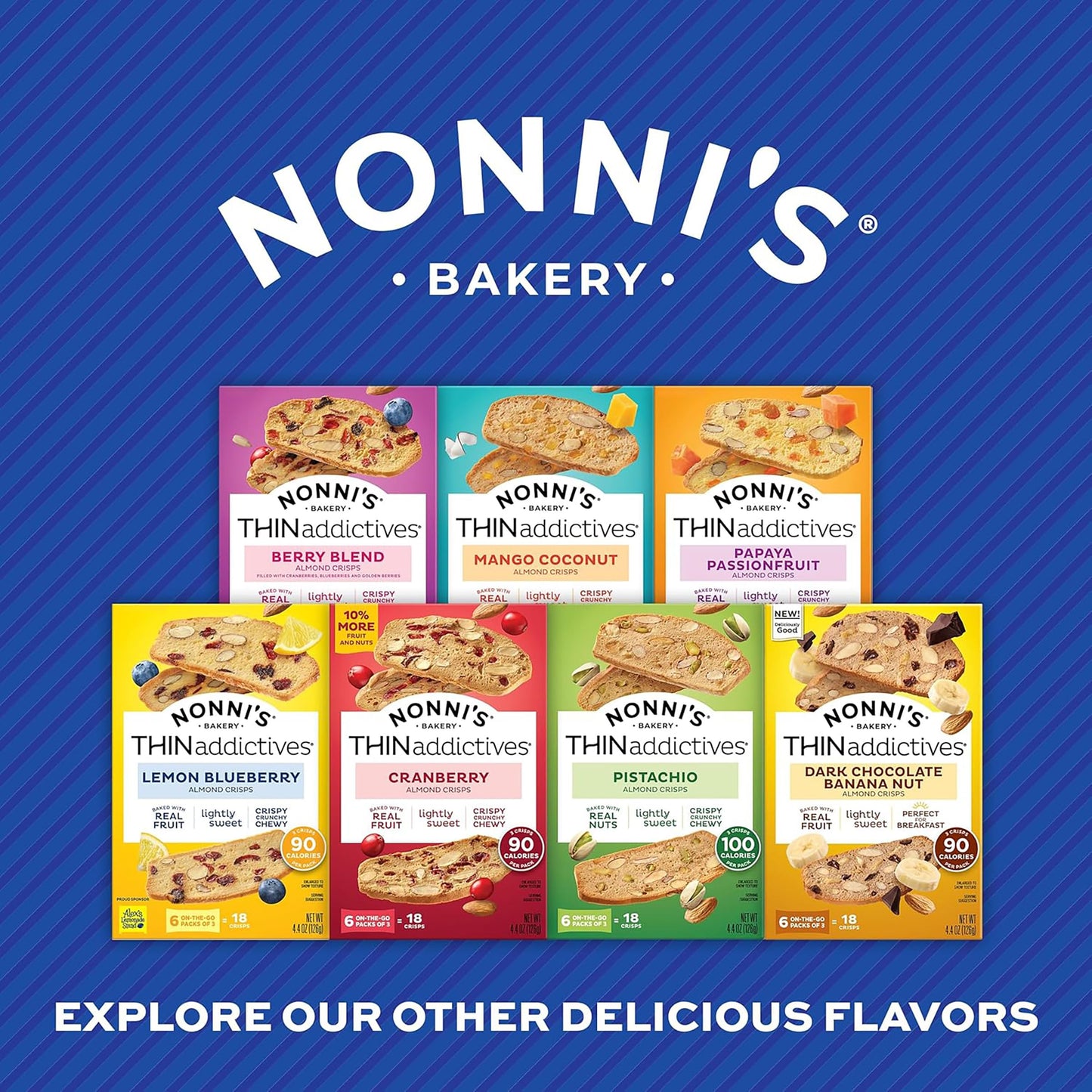 Nonni's THINaddictives Cranberry Almond Nut Cookies with Real Fruit, Sweet Crunchy & Chewy Crisps, 6 Boxes of 6 On-the-Go Packs (108 Cookies Total)