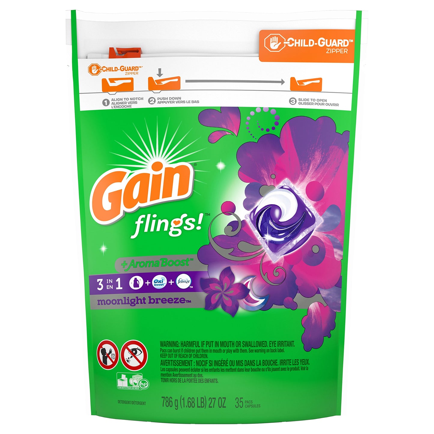 Gain Flings Moonlight Breeze Laundry Detergent Pacs Capsules, 35 Count
