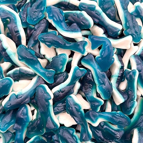 Blue Sharks Gummy Candy | 1 Pound Bag | Blue Raspberry and Marshmallow Flavor