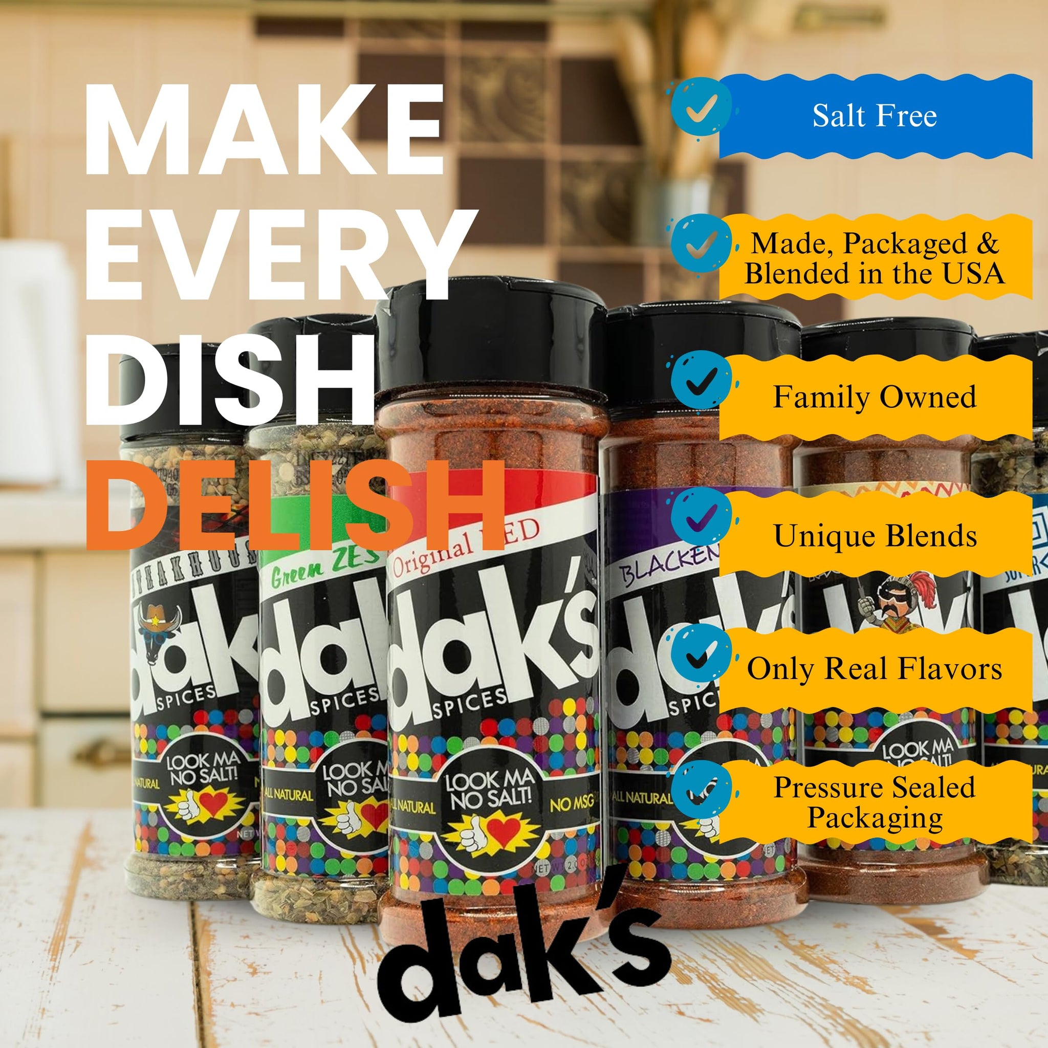 DAK's Spices 6 Pack Seasoning Blends | 100% Salt Free Spices | Premium & Healthy Seasoning | MSG Free, Preservative Free, Potassium Chloride Free |