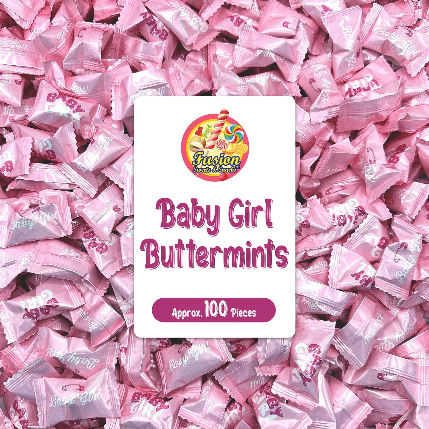 Baby Girl Buttermints - 100 Count - Pink Candy For Baby Shower - Baby Shower Candy - Perfect For Gender Reveal Parties, Hospital Goodie Bags, Welcome