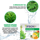 Tipson Organic Moringa Variety Sampler - 6 Flavors (60 Tea Bags),- Herbal Tea Infusions - USDA Organic, Non-GMO, and Gluten Free