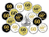 60th Birthday Kisses Stickers, (Set of 324) Chocolate Drops Labels for 60 Birthday, Party Favors Decor for Hershey's Kisses. Made in USA, 9 Designs