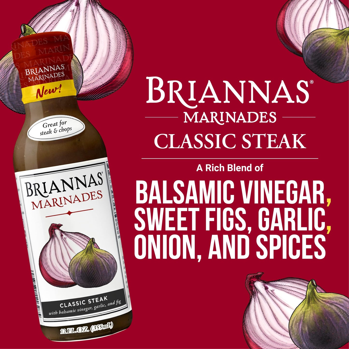 BRIANNAS - Classic Steak Marinade - Small Batch, Gluten Free, Vegan Marinade made with Premium Ingredients - 12 oz. Bottle