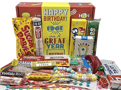 RETRO CANDY YUM ~ 1961 65th Birthday Gift Box Nostalgic Candy Mix from Childhood for 65 Year Old Woman or Man Born 1961 Jr