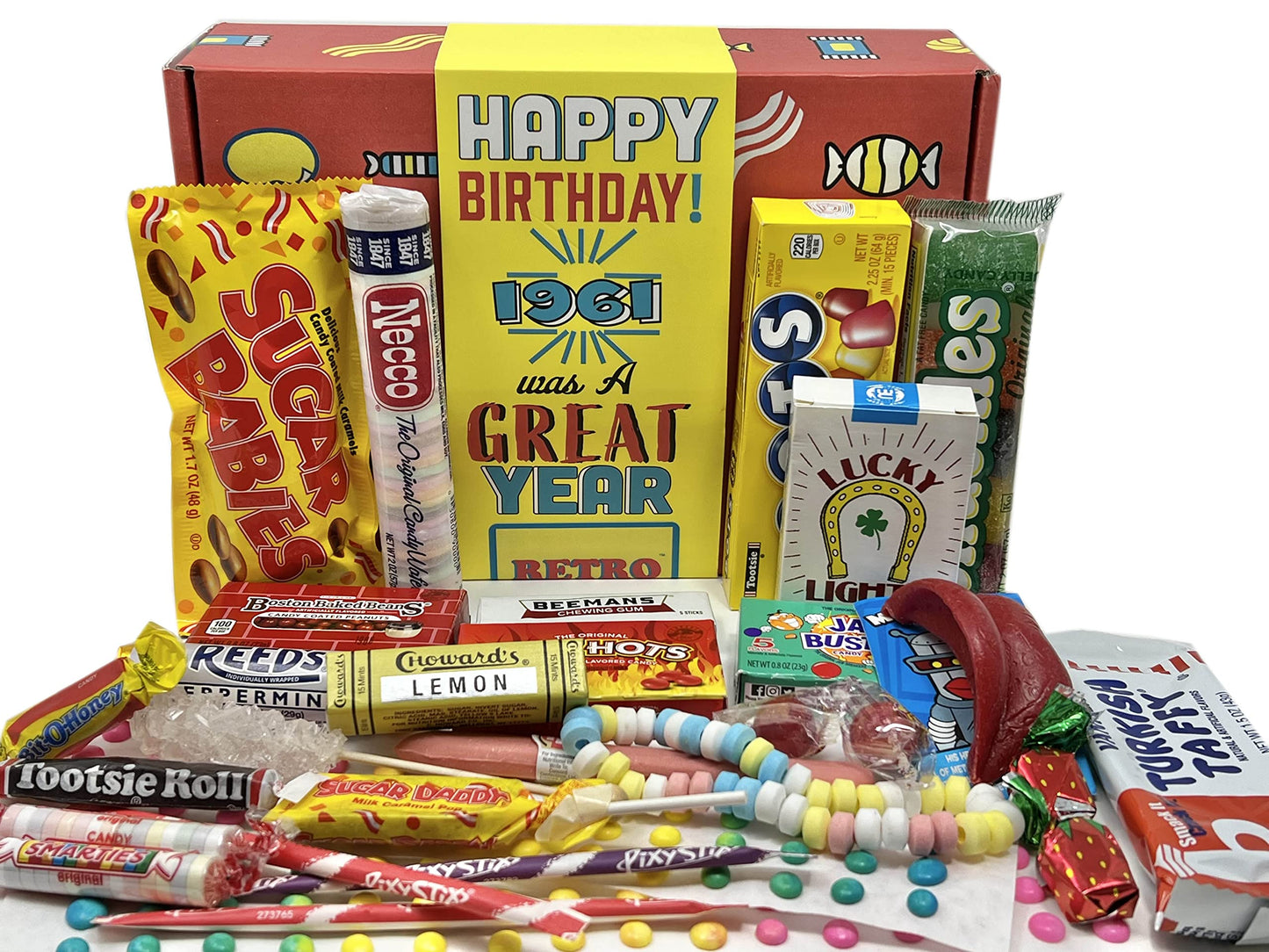RETRO CANDY YUM ~ 1961 65th Birthday Gift Box Nostalgic Candy Mix from Childhood for 65 Year Old Woman or Man Born 1961 Jr