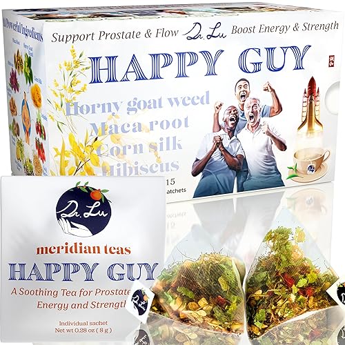 Dr. Lu’s Happy Tea for Guy | 100% Natural Energy Tea for Men | Supports Prostate, Vitality & Fertility | 11-Herb Blend with Maca, Corn Silk & Hibiscus