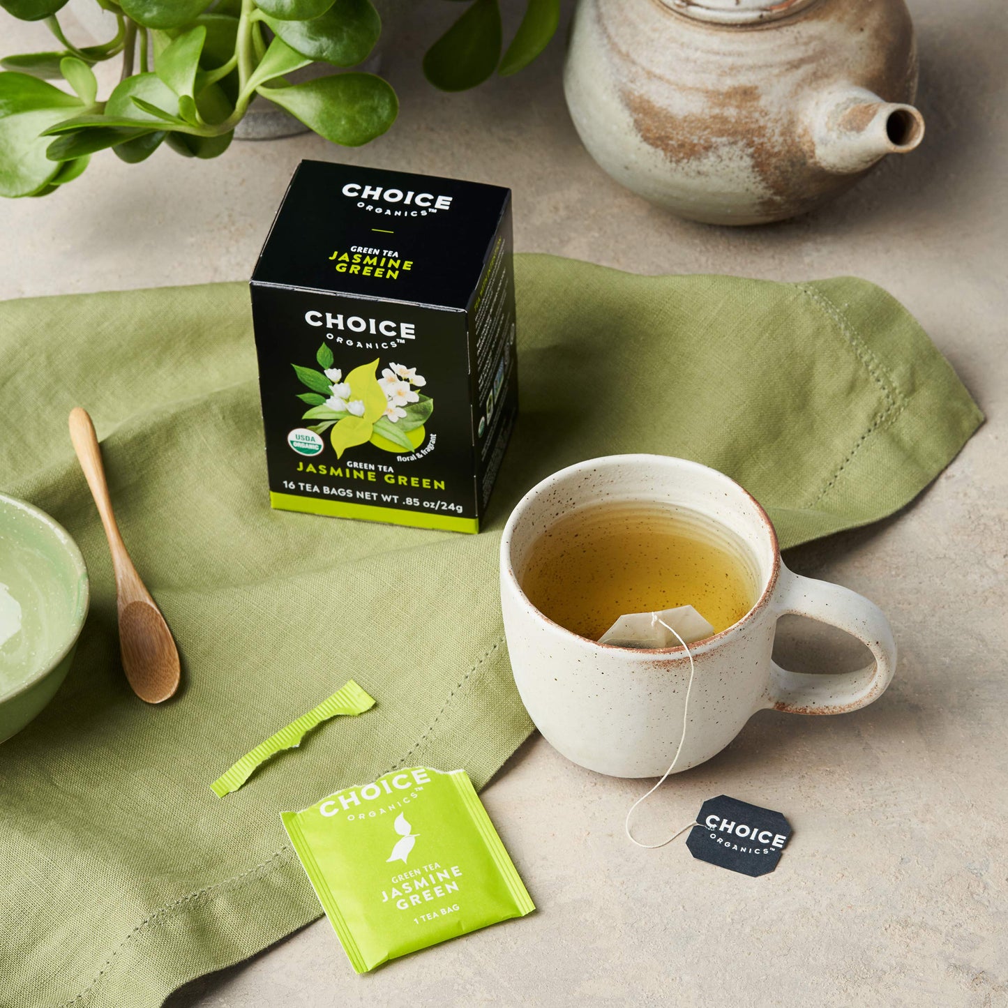 Choice Organics - Organic Jasmine Green Tea (6 Pack) - Green Tea Scented with Jasmine Blossoms - Fair Trade - Compostable - Contains Caffeine - 96