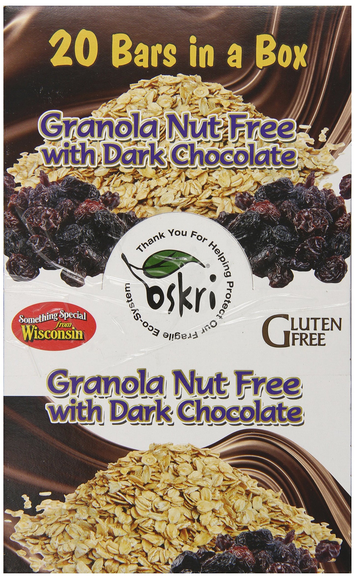 Oskri Granola Nut Free Bar, Raisins with Dark Chocolate, 1.9-Ounce (Pack of 20)