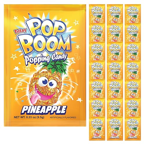 Pop Boom Popping Candy, Pineapple Flavor [24-Pack Display Box] - Lactose Free & OU Kosher
