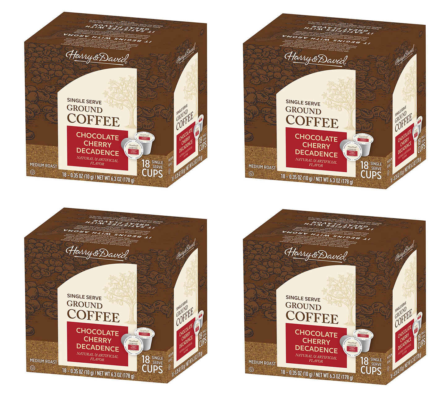 Harry & David Coffee in Single Serve Cups, 4/18 ct boxes (72 Count) (Chocolate Cherry Decadence) Medium Roast