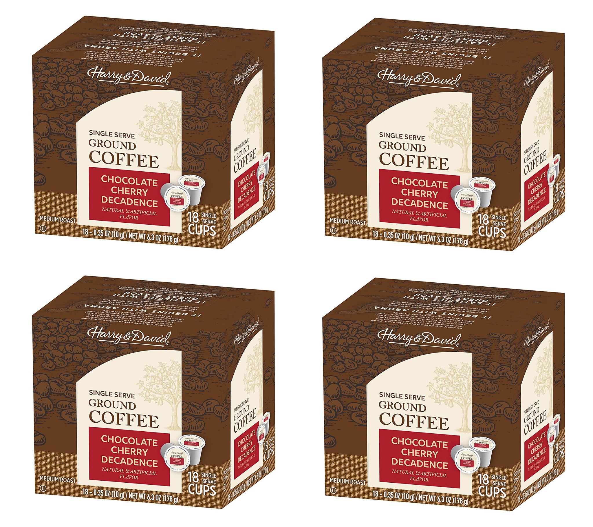 Harry & David Coffee in Single Serve Cups, 4/18 ct boxes (72 Count) (Chocolate Cherry Decadence) Medium Roast