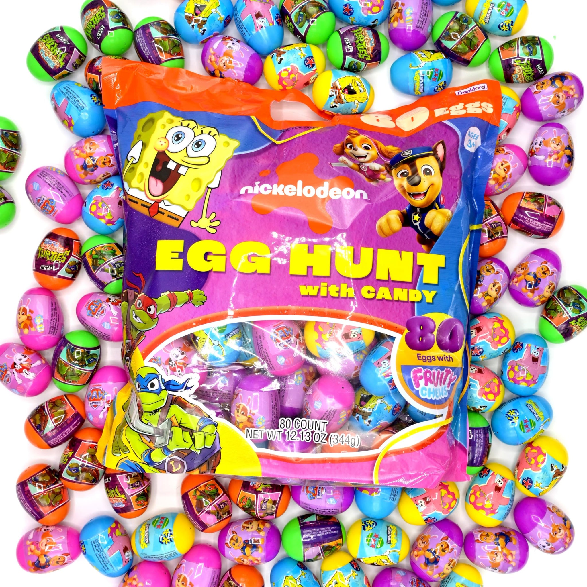 Frankford Nickelodeon Pre-filled SpongeBob SquarePants, Teenage Mutant Ninja Turtles, and Paw Patrol Bulk Plastic Egg Easter Basket Stuffers
