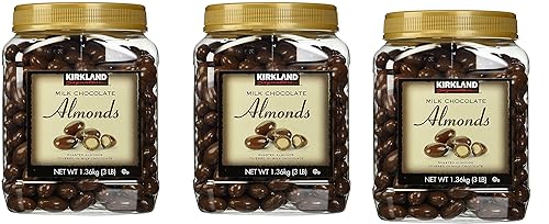Kirkland Signature Milk Chocolate Roasted Almonds Jars [Pack of 3, 3LBS (48 Oz) Each]