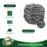 SCRUBIT 6 Pack Stainless Steel Scourers - Steel Wool Scrubber Pad Used for Dishes, Pots, Pans, and Ovens. Easy scouring for Tough Kitchen Cleaning.
