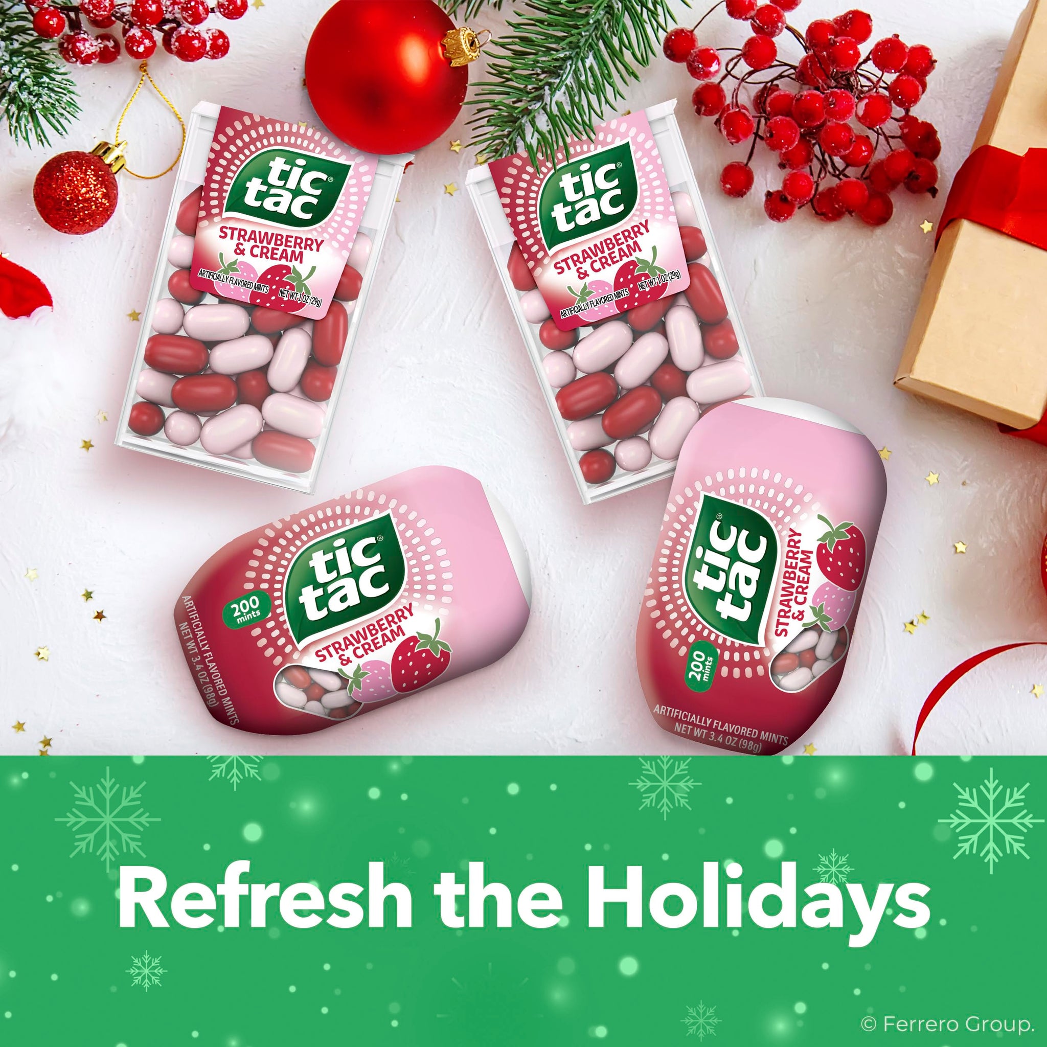 Tic Tac Strawberry & Cream, On-the-Go Pocket-Sized Mints, 100 pieces, Bulk 12 Pack, 1.7 oz Each
