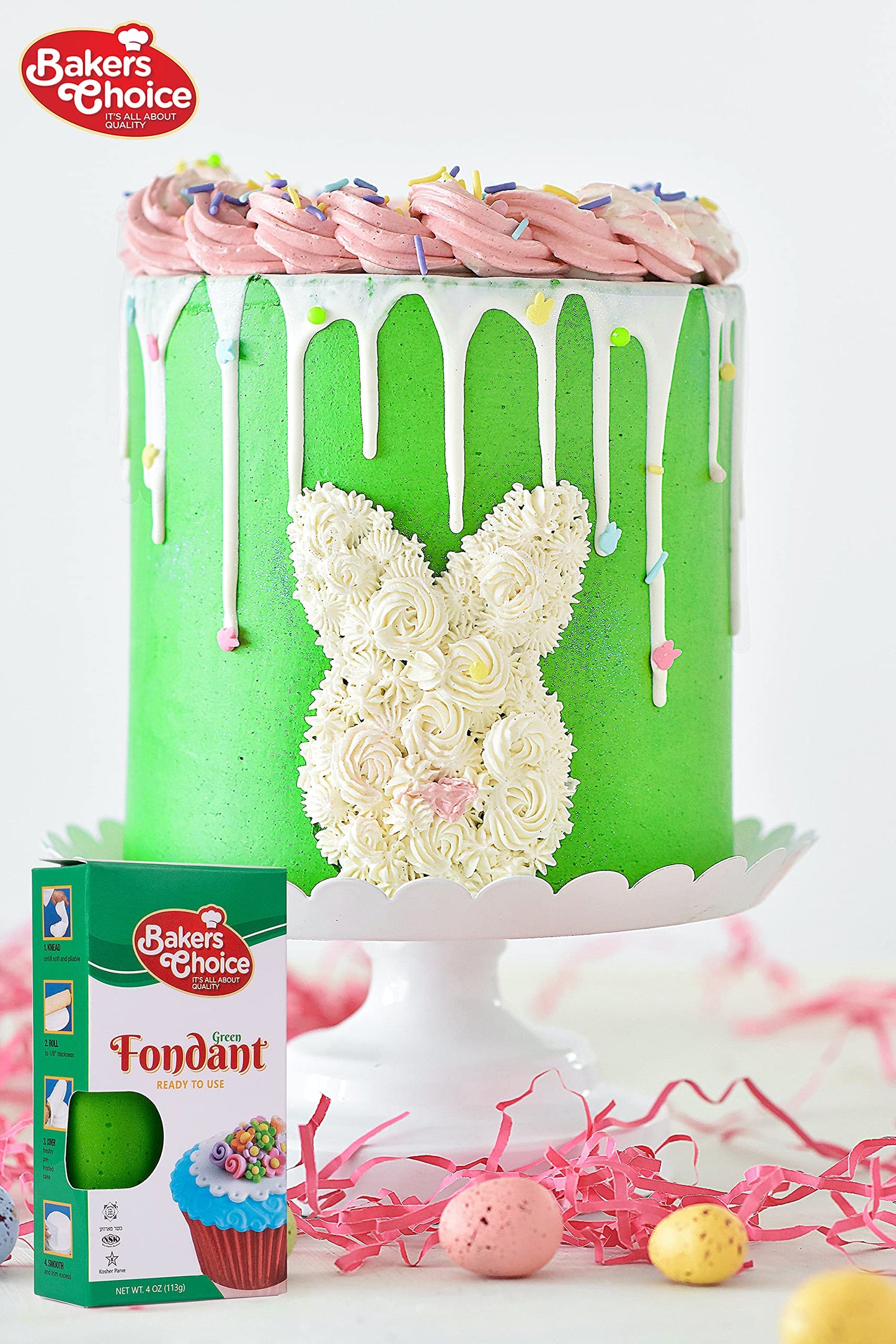 Baker's Choice Green Fondant Icing-4 oz.-Ready to Use Cake Decorating Frosting-Easy To Roll,Moldable,Kosher,Dairy Free,and Nut Free-Green Fondant