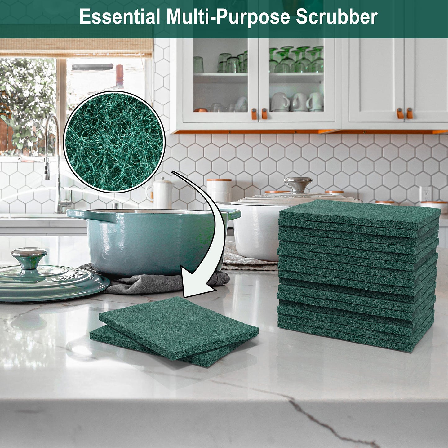 100 Pack Heavy Duty Scouring Pads 3x4 Inch - Green Scrubbing Pads, Non Scratch Bulk Scrub Pads for Kitchen, Dishes, Pots, Pans, Grill & Household