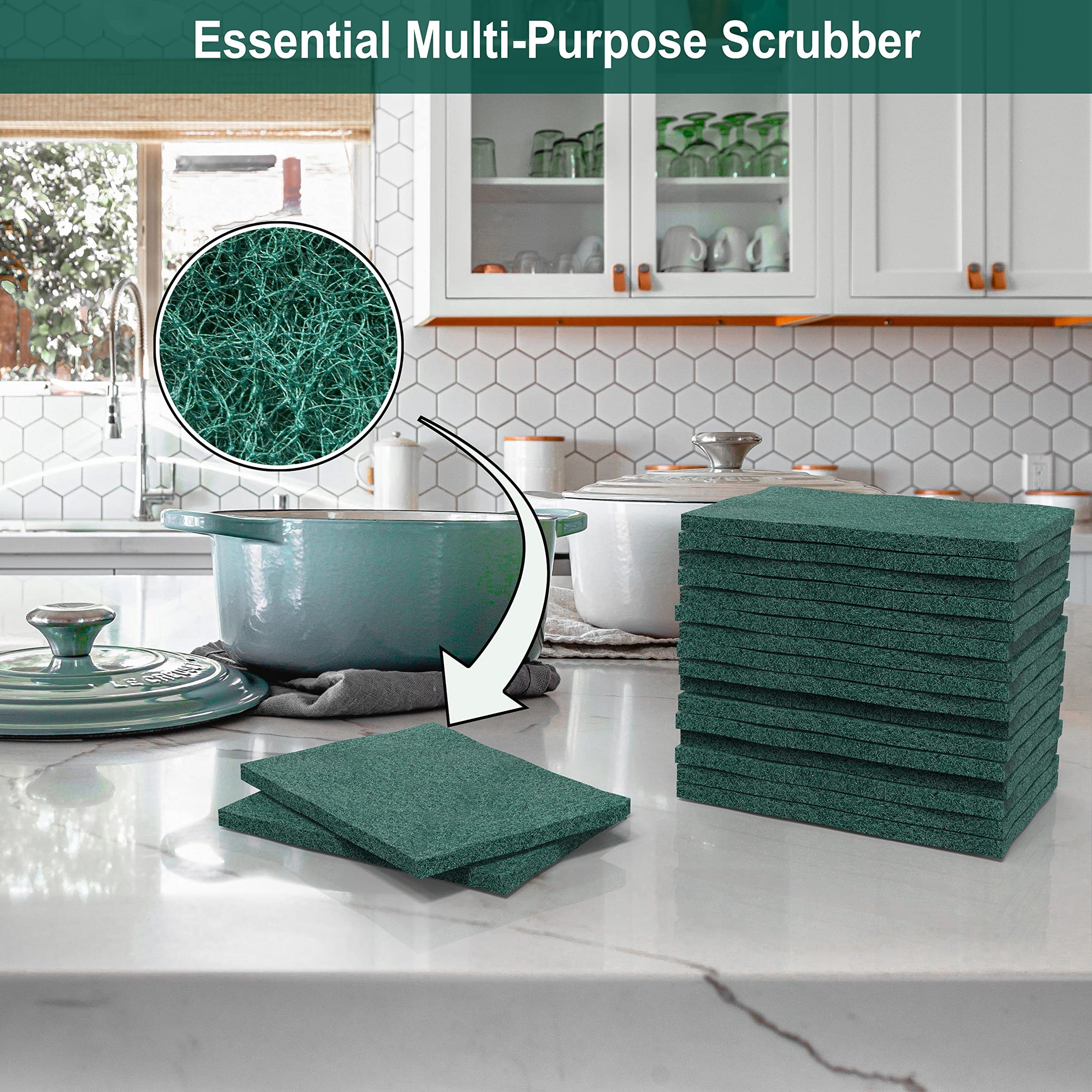 100 Pack Heavy Duty Scouring Pads 3x4 Inch - Green Scrubbing Pads, Non Scratch Bulk Scrub Pads for Kitchen, Dishes, Pots, Pans, Grill & Household