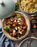 Mina Tagine Moroccan Simmer Sauce, 12 oz - Royal Ras El Hanout Spice Blend for Beef & Lamb, Tagine Sauce Made with Ginger, Cinnamon, Saffron, Olive