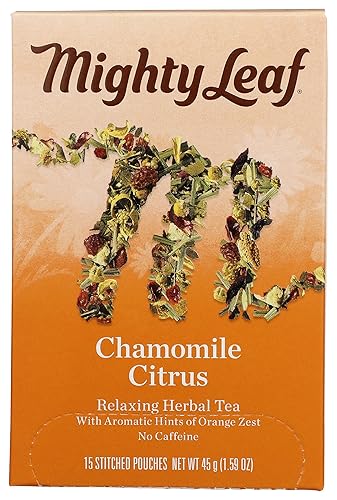 Mighty Leaf Tea, Herbal Whole Leaf Tea Bags - Chamomile Citrus - Caffeine Free - Blended with Orange & Lemongrass - 15 Count