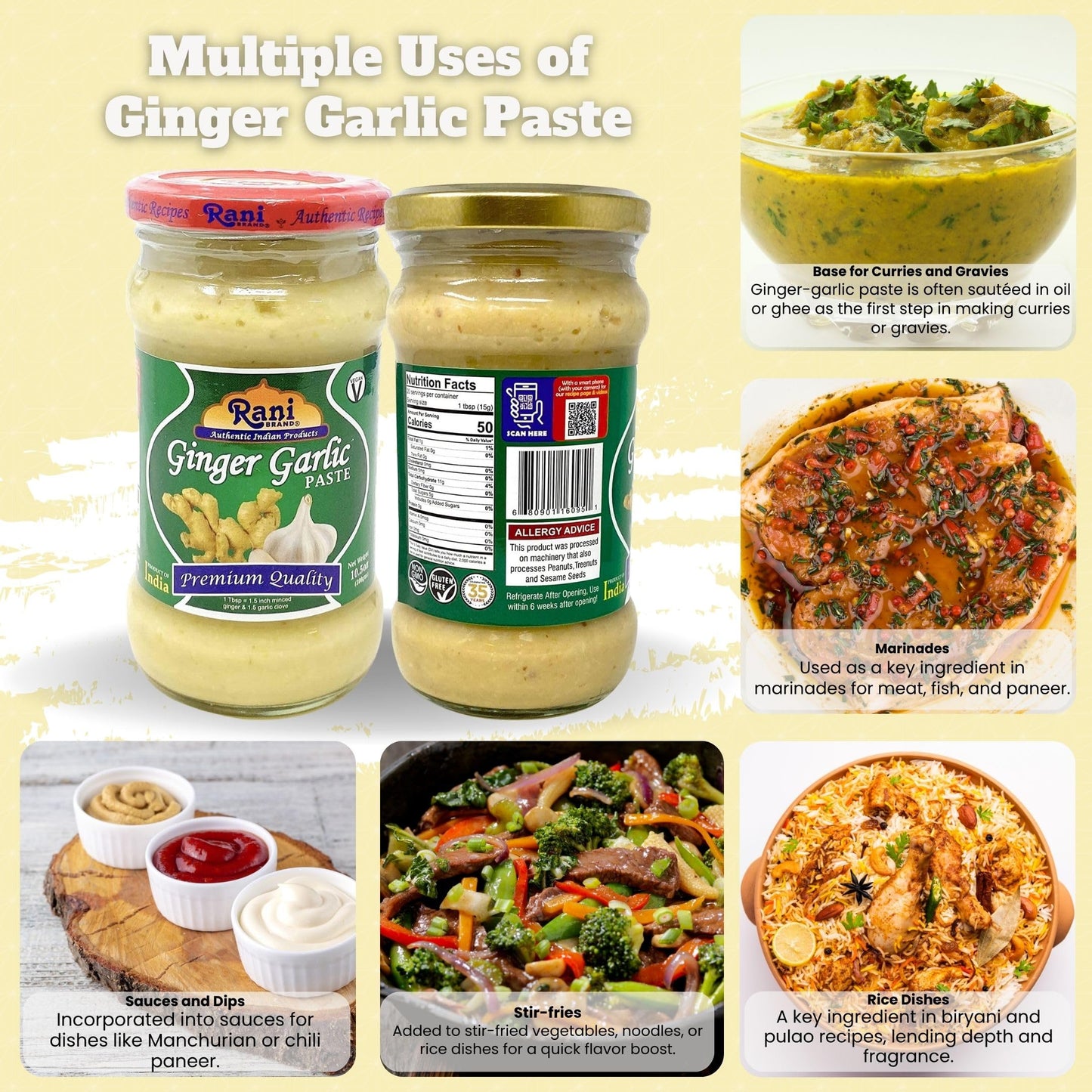 Rani Ginger Garlic Cooking Paste 10.5oz (300g) Glass Jar ~ Vegan | Gluten Free | NON-GMO | No Colors | Indian Origin