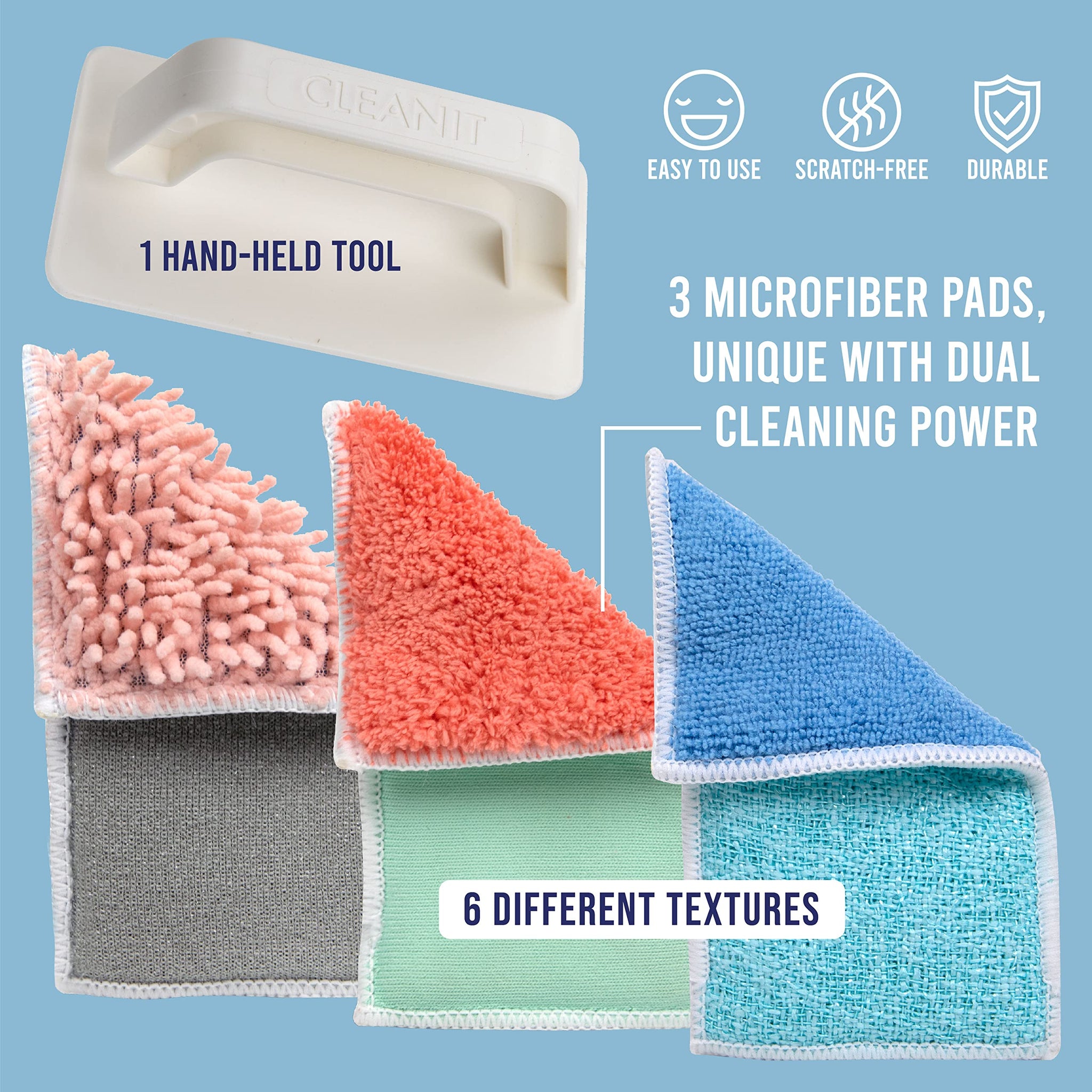 Don Aslett’s Scrub & Switch Combo Set | Dual-Sided Scrub, Clean, and Polish Sponges Included | Handheld Tool for Extra Scrubbing Power | Reusable