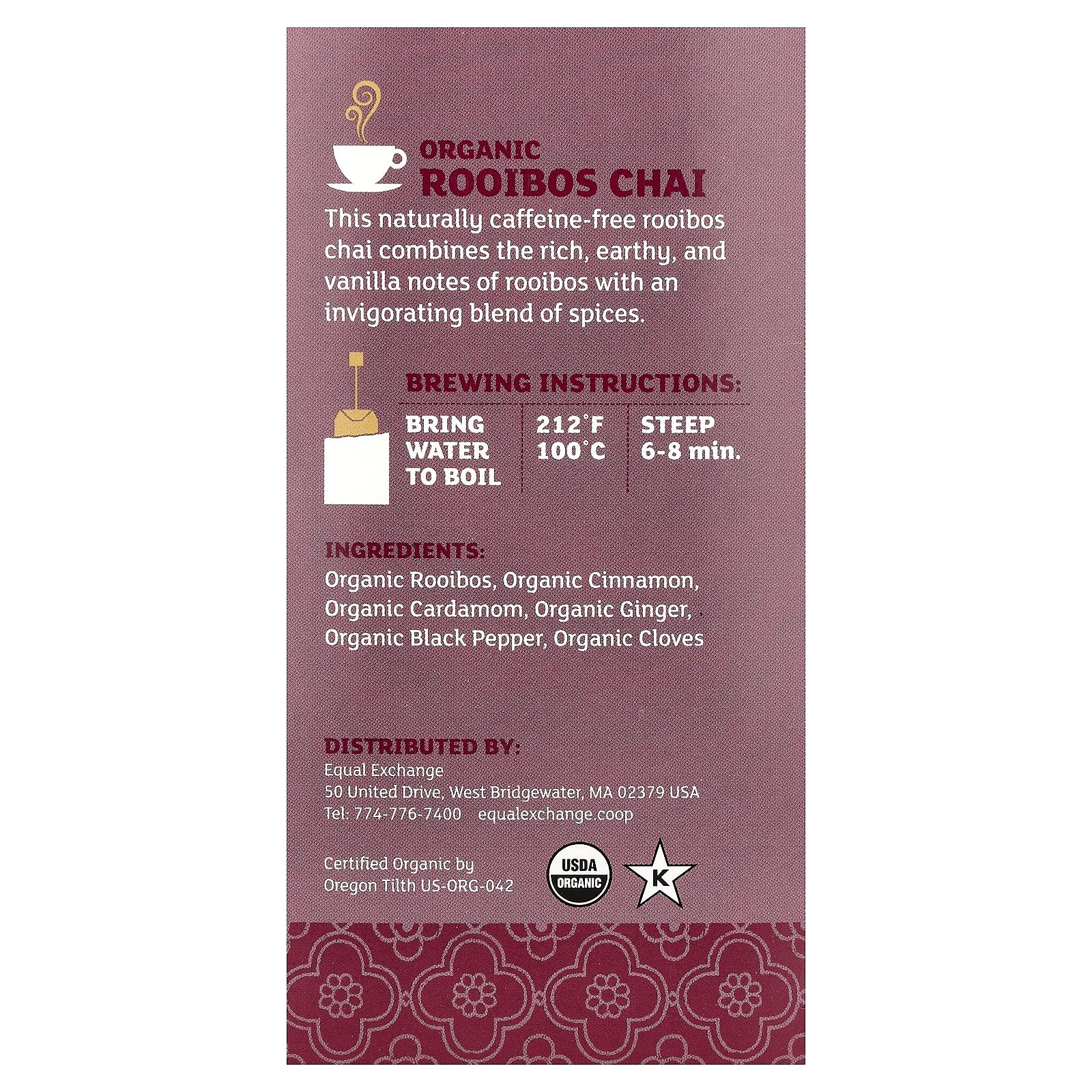 Equal Exchange Organic Rooibos Chai, Herbal Tea, Caffeine-Free, 20 Tea Bags, 1.41 oz (40 g)