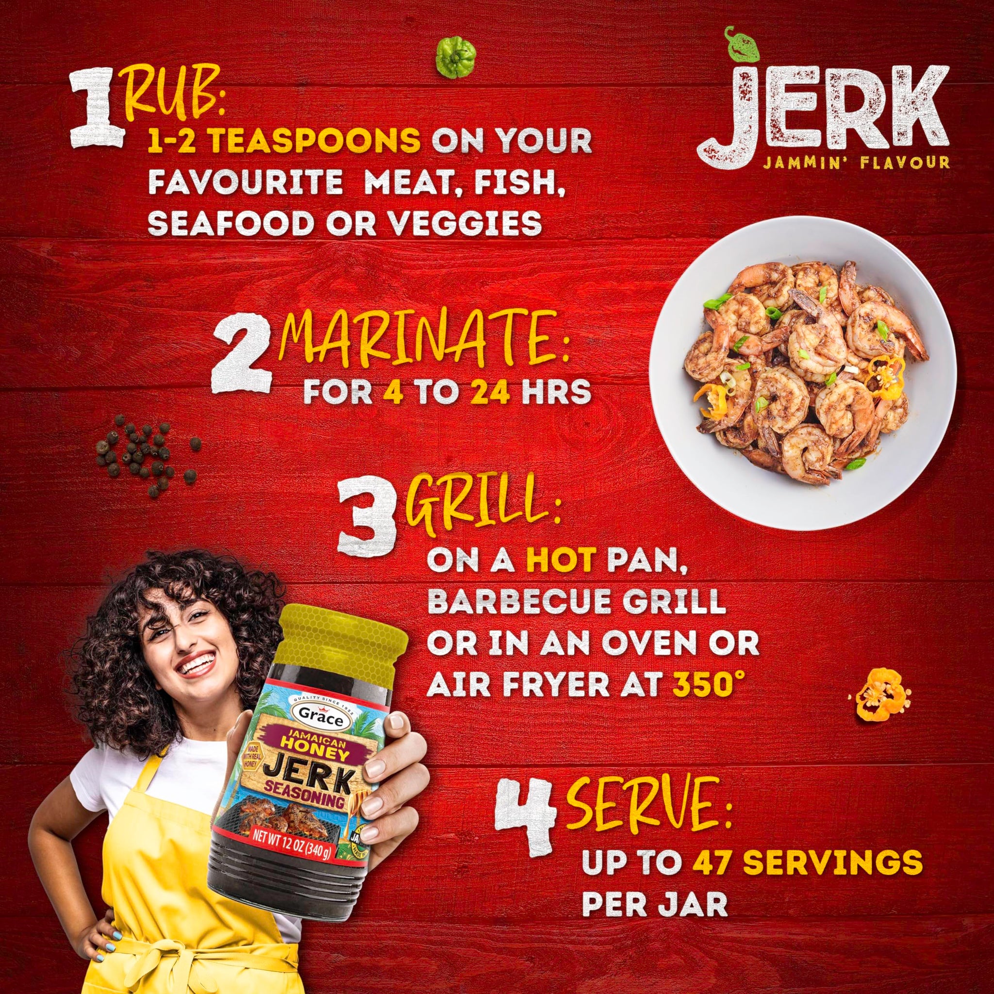Grace Jamaican Honey Jerk Seasoning (Two 12 Oz Jars) - Caribbean Jerk Mix for Chicken & Oxtail