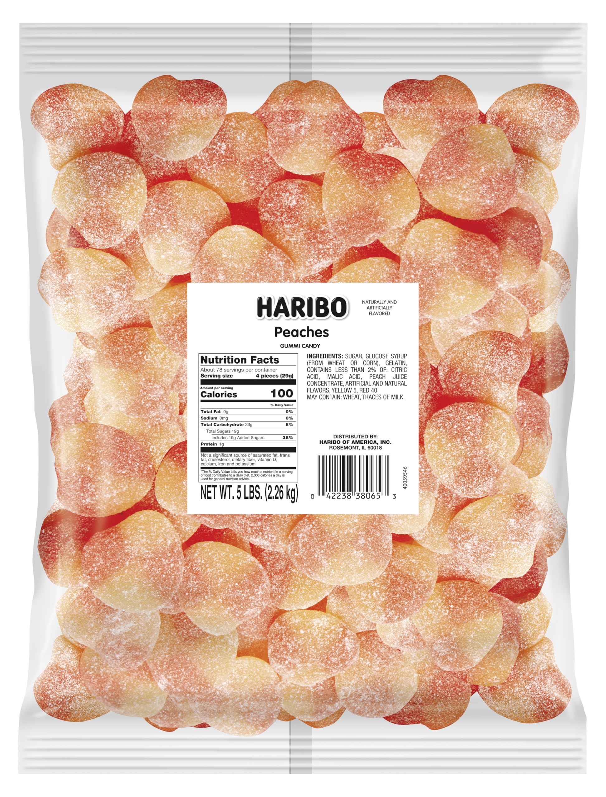 Haribo Gummi Candy, Peaches, 5-Pound Bag