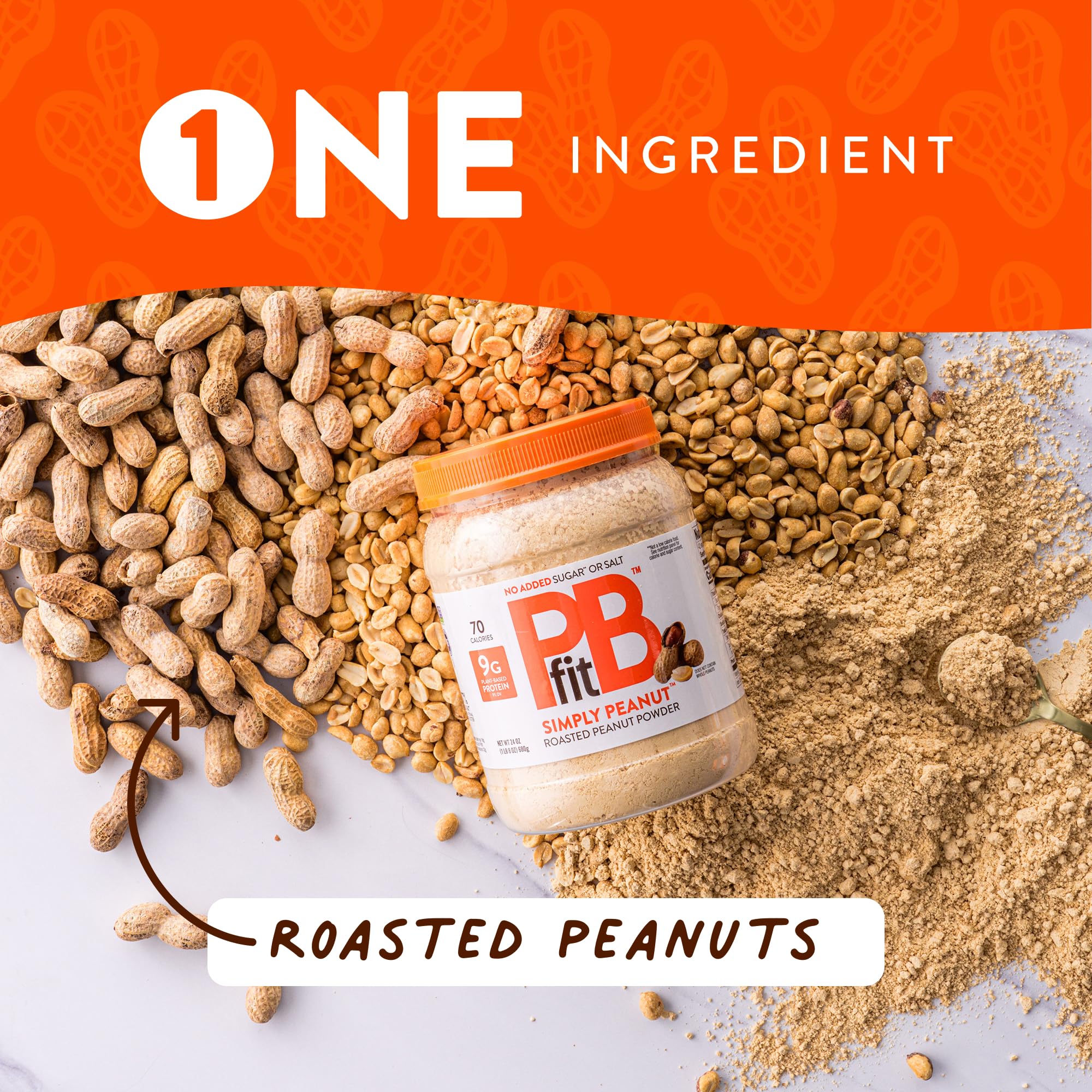 PBfit 24 Ounce Simply Peanut Powdered Peanut Powder, No Added Sugar or Salt, Non-GMO, Plant-Based, Gluten-Free Protein Powder, 9g of Protein 9% DV