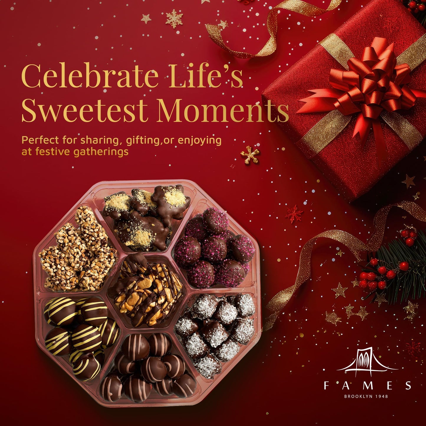 Chocolate Holiday Gift From Brooklyn - Premium Gourmet Chocolates Gift Box Assortment - Ideal Xmas Gifts for Family Friends - Kosher, Dairy Free
