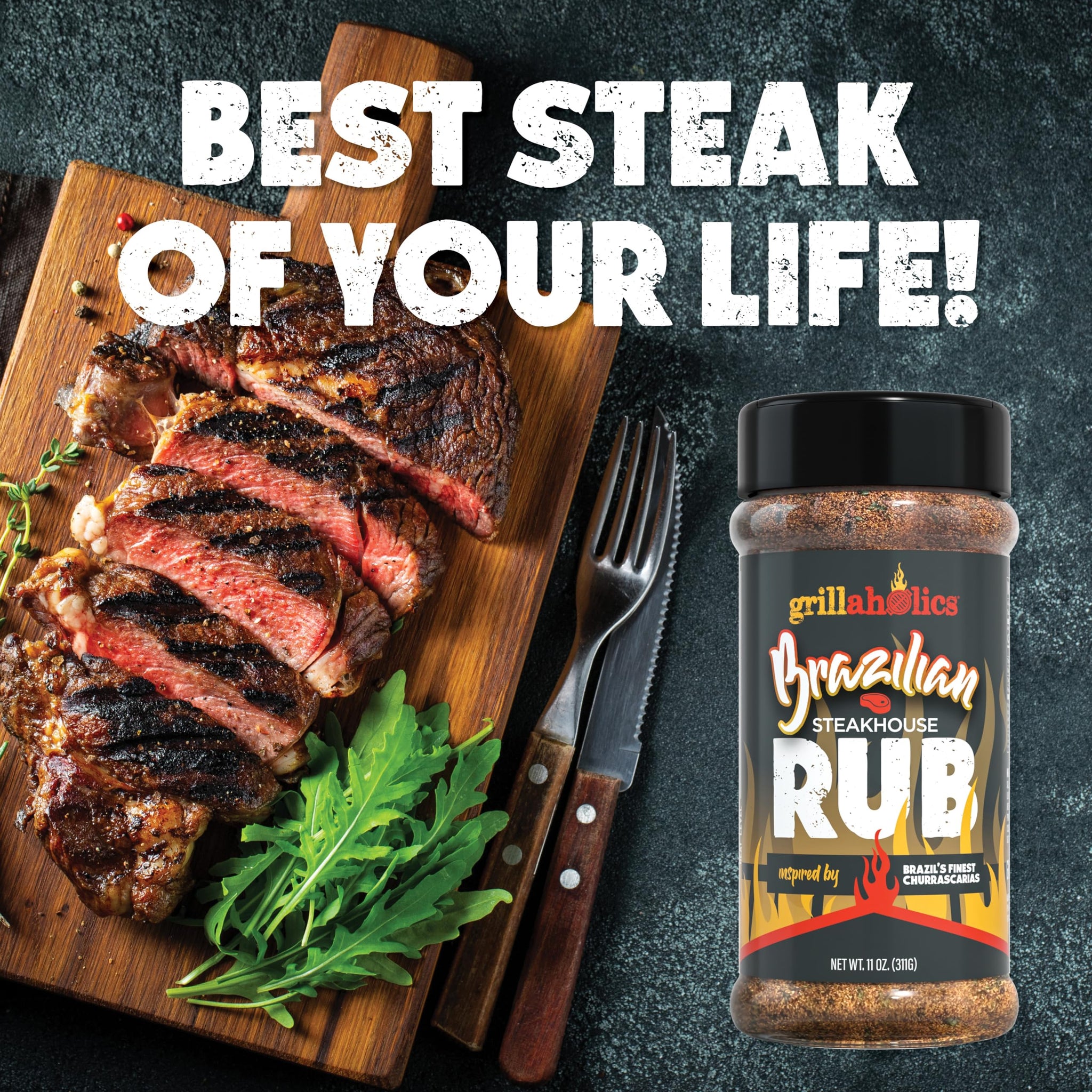Grillaholics Steak Rub - Brazilian Steakhouse Style Churrasco Seasoning for BBQ, Grilling & Smoking - Bold Blend for Picanha, Ribeye, Beef, Pork
