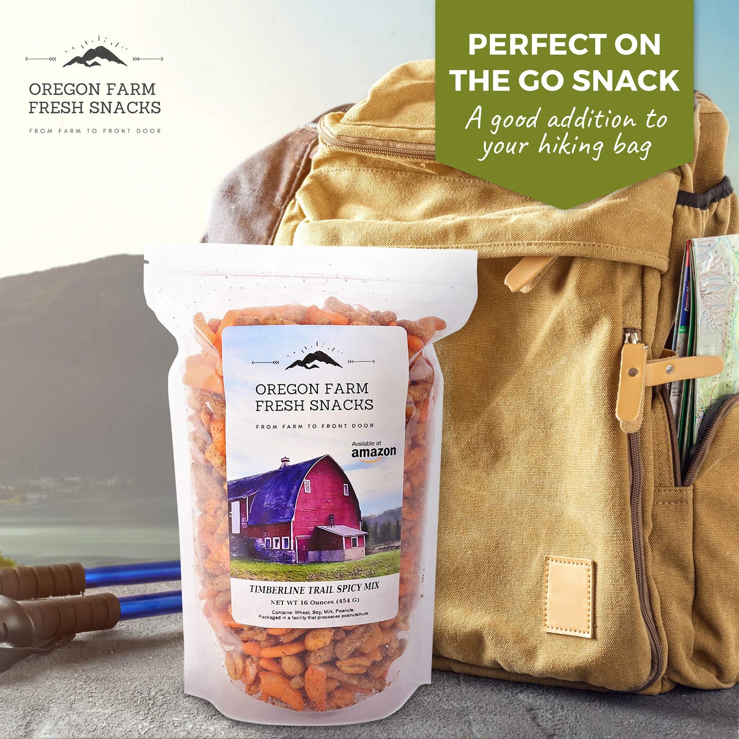 Oregon Farm Fresh Snacks Timberline Trail Spicy Mix - Spicy Nuts And Cajun Sticks Trail Mix - Game Night Snacks In Resealable Bag - Hand-Blended Hot