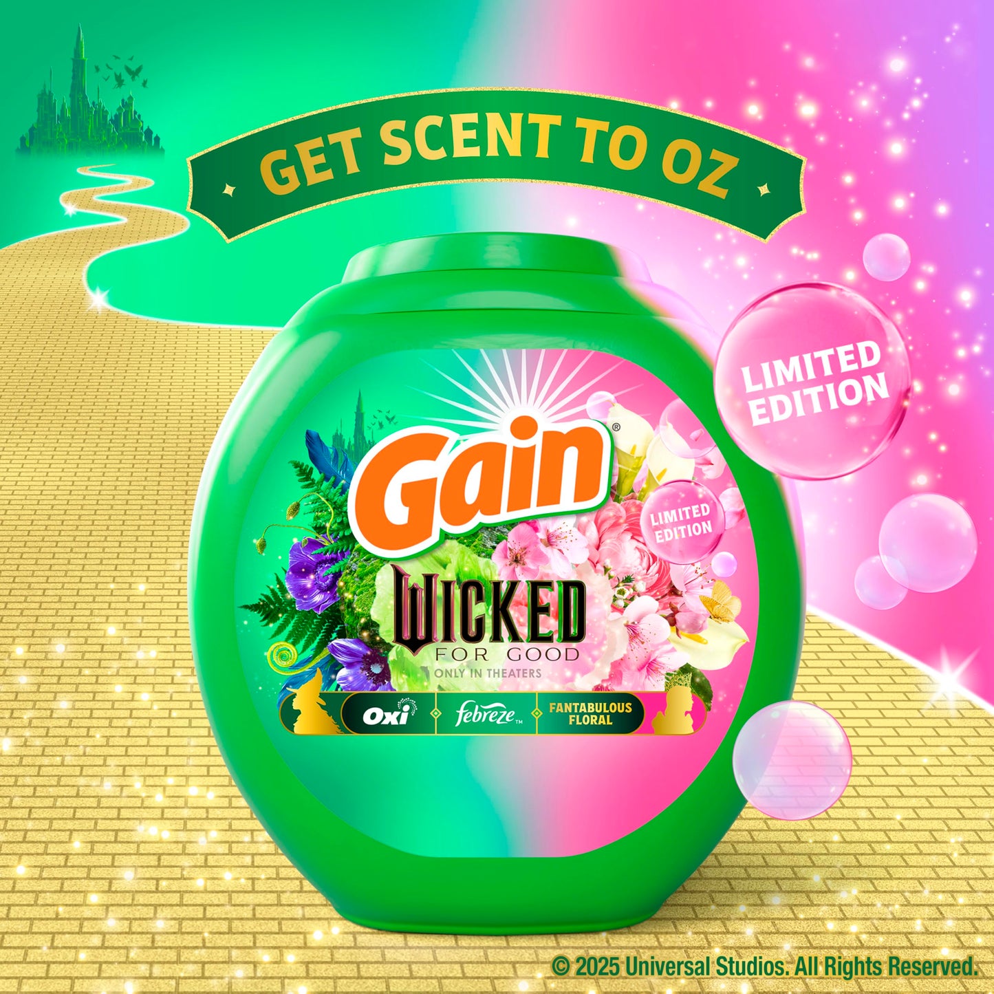 Gain Flings! "Wicked: For Good" Limited Edition Laundry Detergent Pacs, 42 Count, Fantabulous Floral Scent, 3 in 1 HE Detergent Pacs with Oxi Boost